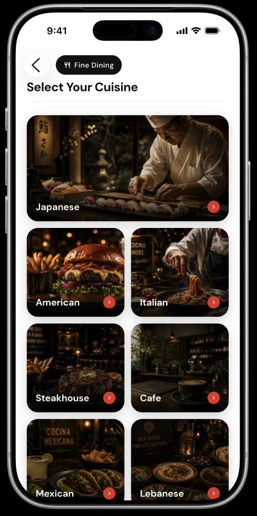 Cuisine selection screenshot
